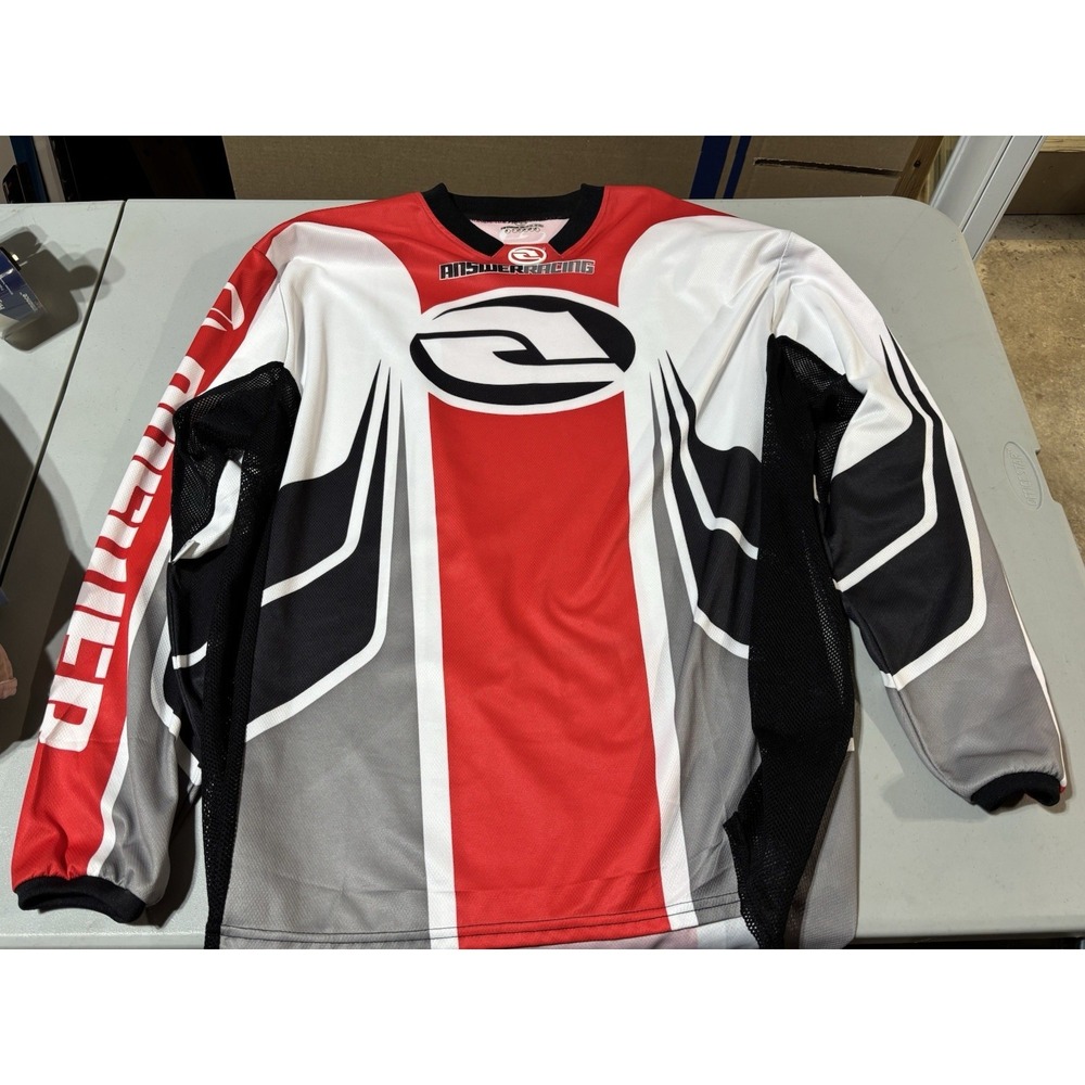 Official Men's Answer Racing Jersey BMX Motocross Long Sleeve Red/white XL